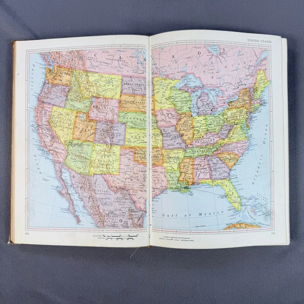 Rand McNally Standard World Atlas Hardcover 1951 Vintage Maps Geography